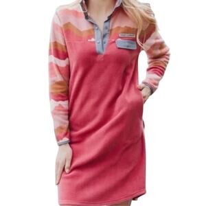 Simply Southern Mountain Sleeves Pink Fleece Dress Cabincore Women's XS 3681